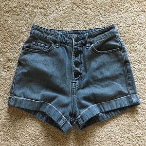 BDG super high rise foxy denim shorts grey